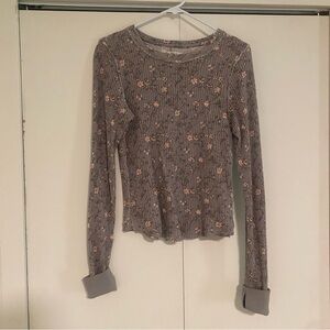 We The Free Floral Long Sleeve Top M Gray and Pink